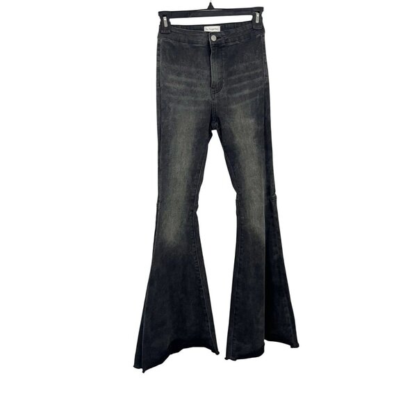By Together Black Denim High Rise Flare Bell Bottom Jeans Boho Hippie Size Small - Picture 1 of 7